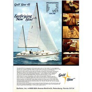 1971 Gulfstar 43 Motor Sailer Yacht Vintage Print Ad Sailing Nautical Wall Art